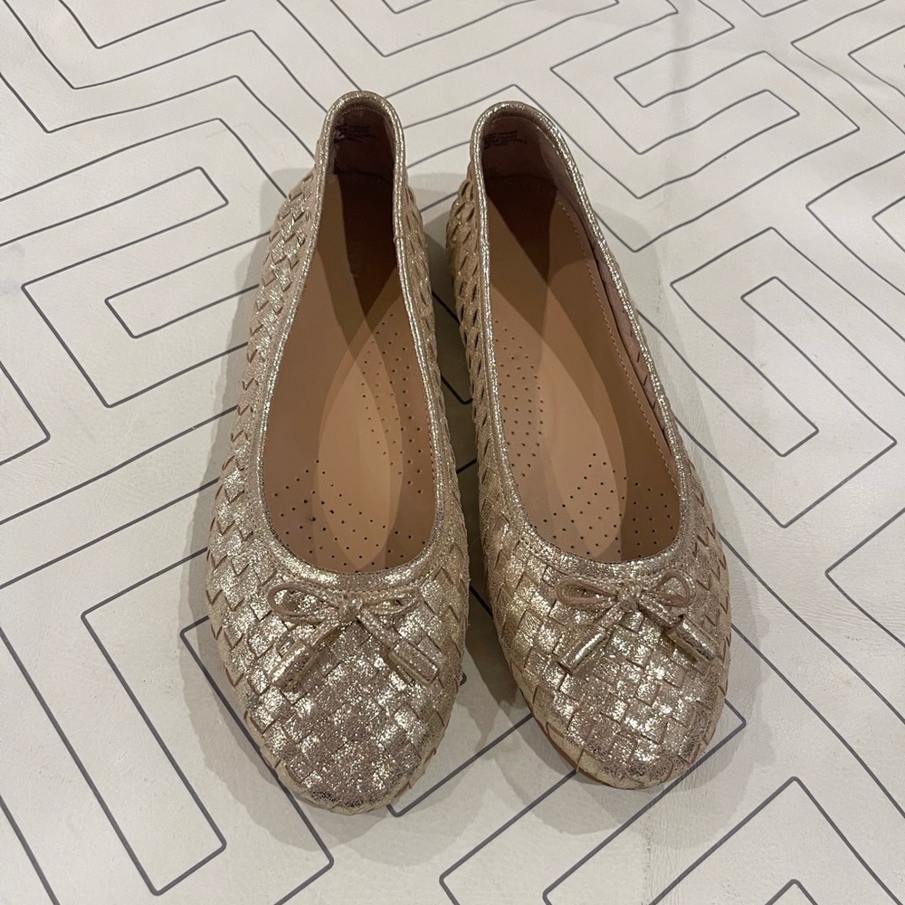 Carvela Gold Woven Leather Flats